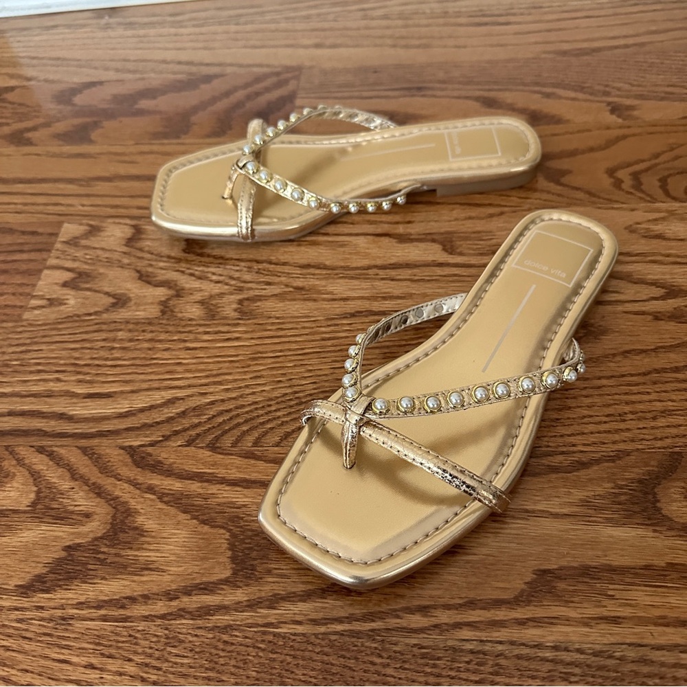 NWOT Dolce Vita Lucca Pearl Gold Strappy Slide Women's Sandals, Sz 6.5